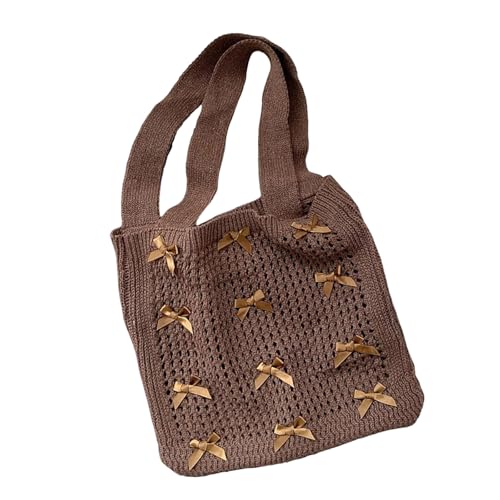 DIDILLX Einzigartige Schleifen-Netz-Strick-Umhängetasche mit bohomianischem ästhetischem großem Fassungsvermögen, Unterarmtaschen für Freizeit- oder Abschlussball-Outfits, Bohomian-Umhängetasche von DIDILLX