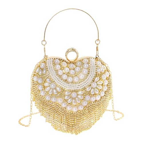 DIDILLX Kreative Abendtasche in Herzform für Damen, Party-Geldbörse, Schultertaschen mit Kunstperlen und Strassverzierungen, Perlen-Geldbörse, gold, One Size von DIDILLX
