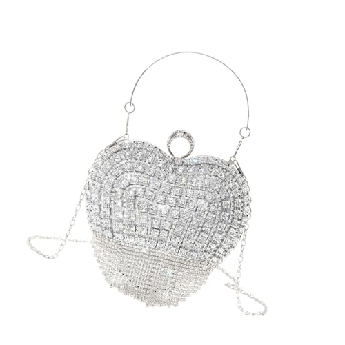 DIDILLX Kreative Abendtasche in Herzform für Damen, Party-Geldbörse, Schultertaschen mit Kunstperlen und Strassverzierungen, Perlen-Geldbörse, silber, One Size von DIDILLX