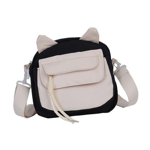 DIDILLX Leichte Nylon-Umhängetasche für Damen, Katzenohren, Schultertasche, Geldbörse mit verstellbarem Riemen und reichlich Stauraum, weiche Katzenohrtasche, Schwarz , One Size von DIDILLX