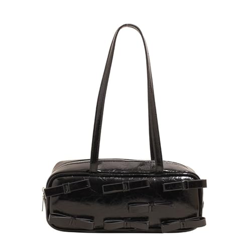DIDILLX Moderne Umhängetasche aus PU-Leder für Damen, Schleifen, Unterarm-Geldbörse mit viel Platz, geeignet für Reisen, Einkaufen, Outdoor, Unterarm-Geldbörse, Schwarz , One Size von DIDILLX