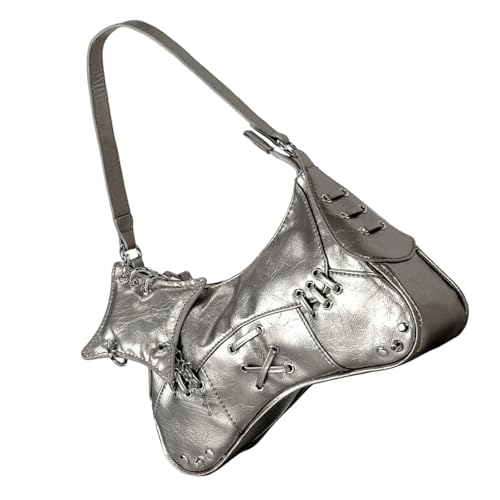 DIDILLX Punk Handtasche PU Leder Damen Crossbody Tasche mit bequemem Schultergurt Unterarmtaschen für tägliches Pendeln oder Reisen Unterarmtasche, silber, One Size von DIDILLX