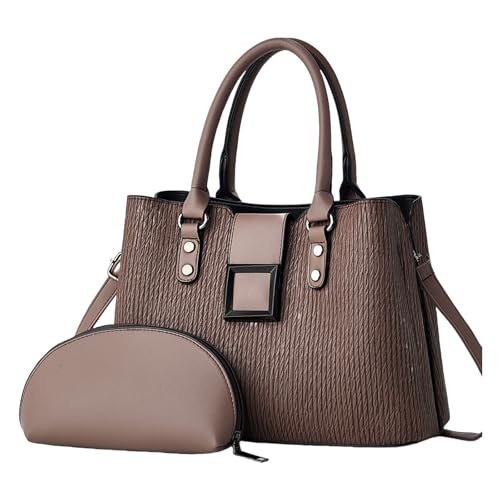 DIDILLX Retro Damen 2-teiliges Schultertaschen- und Handtaschen-Set aus PU-Leder mit Tragegriff oben mit verstellbarem Crossbody-Gurt, großes Fassungsvermögen, coffee, One Size von DIDILLX