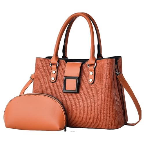 DIDILLX Retro Damen 2-teiliges Schultertaschen- und Handtaschen-Set aus PU-Leder mit Tragegriff oben mit verstellbarem Crossbody-Gurt, großes Fassungsvermögen, gelb, One Size von DIDILLX