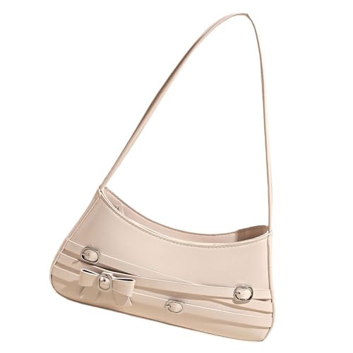 DIDILLX Stilvolle Abendtasche mit Schleifenverzierung und geräumiger Innenseite, PU-Leder-Schultertaschen für Arbeit und Freizeit, Reisen, Unterarmtasche, weiß, One Size von DIDILLX