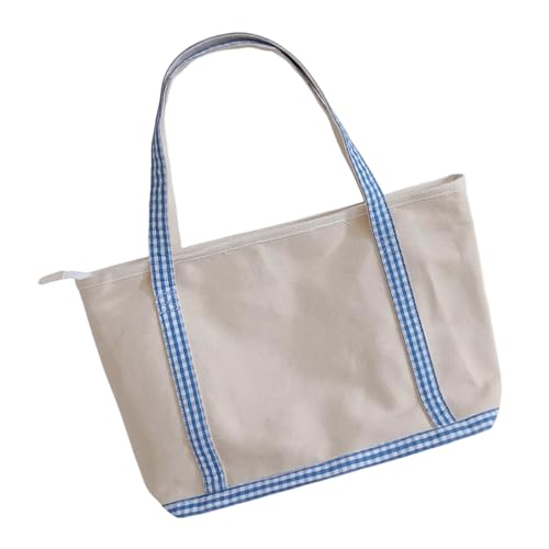 DIDILLX Stilvolle Tragetasche mit Gittermuster, wasserdichter Boden, geräumige Fächer, tägliches Pendeln, karierte Umhängetasche mit Organisationstaschen, blau, One Size von DIDILLX