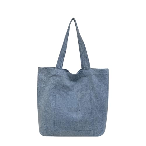 DIDILLX Tragetasche aus Segeltuch mit Außentaschen, wiederverwendbare Einkaufstasche, Schultertaschen für Urlaub, Shopping, Arbeit, Fitnessstudio, Schulter mit Außentaschen, hellblau, One Size von DIDILLX