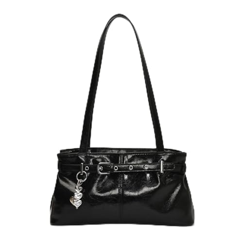 DIDILLX Trendige Unterarm-Handtasche, PU-Leder, Schultertasche, lässige Achsel-Geldbörse, Abendtaschen für Büro, Verabredungen und Einkaufen, trendige Handtasche für Damen, Schwarz , One Size von DIDILLX