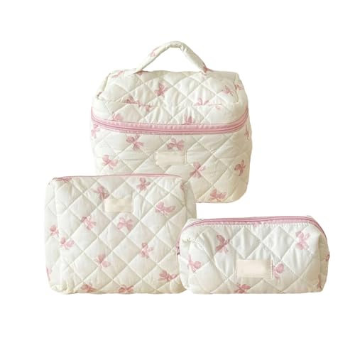 Kreatives Make-up-Taschen-Set mit Schleifen, Ornament, Kosmetiktaschen für Frauen, die Praktikabilität und Stile in der Kosmetikaufbewahrung suchen, Kulturbeutel für Damen, B, Mass Beauty von DIDILLX