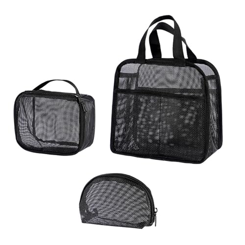 Make-up-Taschen-Set mit Reißverschlüssen, hohle Kosmetiktaschen für Damen, Aufbewahrung für Zuhause und Reisen, Fitnessstudio, Dusche, 3-teilig, Schwarz , Mass Beauty von DIDILLX