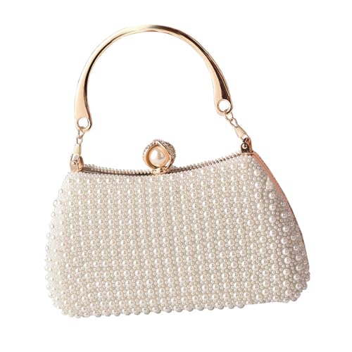 Modische Abendtasche, Umhängetasche, Umhängetasche mit Kunstperlen, für elegante Abendessen und besondere Anlässe, Abschlussbälle, Events, weiß, One Size von DIDILLX