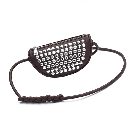 Punk Styles Damen Schultertaschen Nieten Kleine Crossbody Tasche Reise Handtaschen Party Satchel Für Verschiedene Anlässe Student Umhängetasche, Kaffeebraun, One Size von DIDILLX