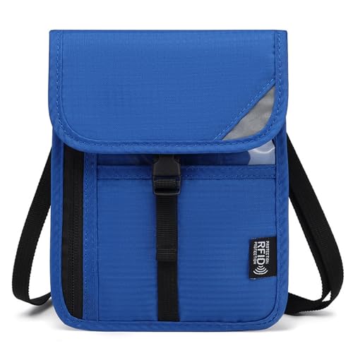 Reise-Hals-Geldbörse mit RFID-blockierendem Reisepasshalter, versteckt, leicht zu versteckende Taschen, Geschenk, Reisepasshülle, blau, One Size von DIDILLX