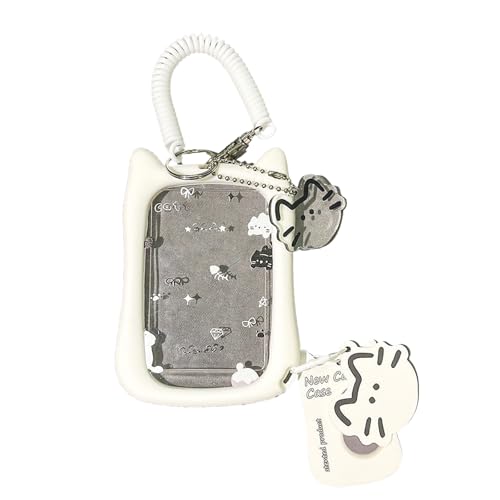 Student Essential Silikon Mahlzeitkartenhalter Bus Kartenhülle Transparent Katzenförmige Aufbewahrungsbox mit abnehmbarem Gurt Transparent Campus ID Holder von DIDILLX