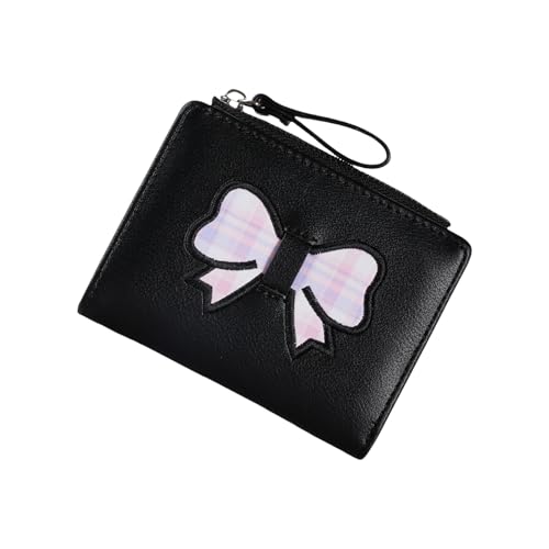 Tragbare, faltbare Damen-Geldbörse, elegante Schleifen, geräumiges Fach, Reißverschlüsse, Münzgeldbörse, erhältlich in verschiedenen Farben, modische Geldbörse aus PU-Leder, Schwarz , Mass Beauty von DIDILLX