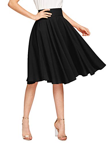 DIDK Damen A-Linie Elegant Faltenrock Hohe Taille Rock Knielang Rockabilly Vintage Retro Swing Röcke Schwarz L von DIDK