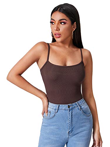 DIDK Damen Basic Cami Top Tanktops Camisole Slim Fit Sommershirt T-Shirt Spaghettiträger Oberteil Schokoladenbraun S von DIDK