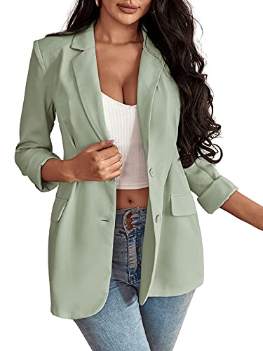 DIDK Damen Blazer Elegant Langarm Cardigan Casual Mantel Leicht Herbst Jacke Büro Blazer Minzgrün M von DIDK