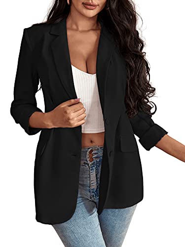 DIDK Damen Blazer Elegant Langarm Cardigan Casual Mantel Leicht Herbst Jacke Büro Blazer Schwarz L von DIDK