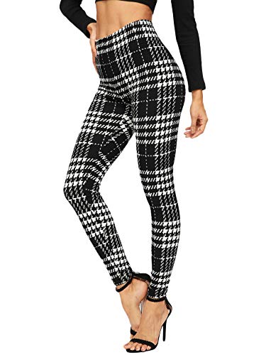 DIDK Damen Crop Kariert Leggings Elastischer Bund Casual Sommerhose Skinny Hosen mit Plaid Schmal Pants Basic Schwarz-Weiß#2 L von DIDK