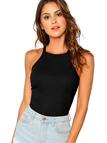 DIDK Damen Crop Tops T-Shirts Neckholder Slim Fit Oberteil Casual Sommershirts Schwarz XS von DIDK