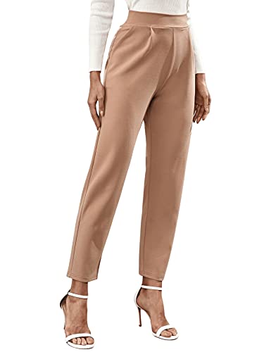 DIDK Damen Elegant Hose Lange Hohe Taille Schmal Hosen Einfarbig Anzughose Büro Pants mit Taschen Aprikosenfarben M von DIDK