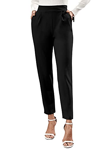 DIDK Damen Elegant Hose Lange Hohe Taille Schmal Hosen Einfarbig Anzughose Büro Pants mit Taschen Schwarz L von DIDK