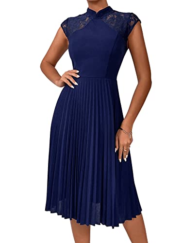 DIDK Damen Elegant Spitzenkleid A Linie Midikleid Hohezeitkleid Hohe Taille Partykleid Vintage Retro Cocktailkleid Marineblau S von DIDK