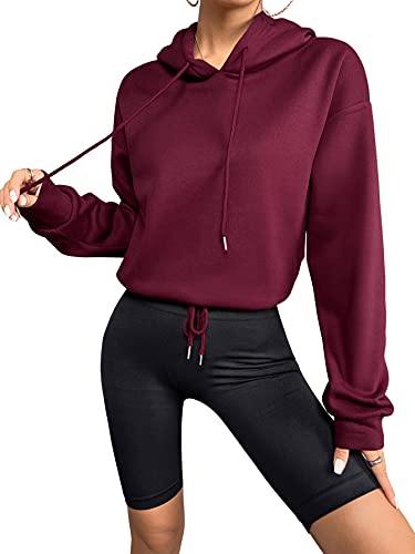 DIDK Damen Hoodie Kapuzenpullover Langarm Sweatshirt Oberteile Kapuzensweatshirt Pullover mit Kapuze Bordeaux M von DIDK