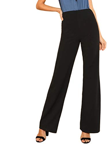 DIDK Damen Hosen Hohe Taille Breites Bein Lange Elastischer Bund Hose Palazzo Einfarbig Anzughose Büro Pants Elegant Schwarz L von DIDK