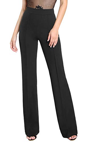 DIDK Damen Hosen Hohe Taille Breites Bein Lange Hose Palazzo Einfarbig Anzughose Büro Pants Elegant mit Reißverschluss Schwarz M von DIDK