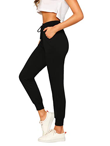 DIDK Damen Hosen Sporthose Casual Einfarbig Sweathose Elastischer Bund Jogginghose mit Taschen Schwarz#13 S von DIDK