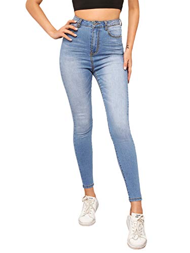 DIDK Damen Jeans Stretch Denim Hosen Skinny Jeanshosen Hoher Bund Lange Hose Freizeithose mit Taschen Hellblau M von DIDK