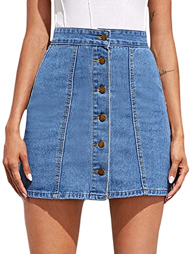 DIDK Damen Jeansrock Kurzrock Knöpfenfleiste Denim Jeans Röcke A Linie Casualrock Lässig Jeansröcke Blau S von DIDK