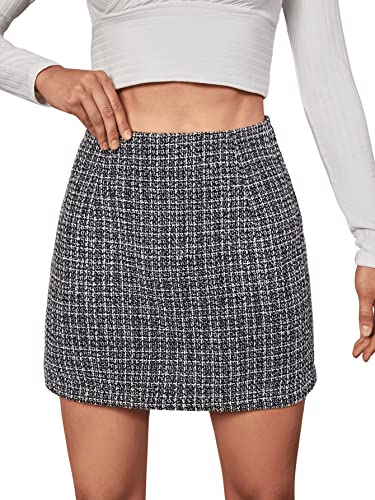 DIDK Damen Kariert Röcke Elegant Büro Rock Bleistift Figurbetont Minirock mit Plaid A Linie Hohe Taille Herbstrock Plaid Hellschwarz L von DIDK