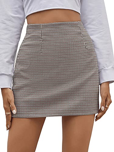 DIDK Damen Kariert Röcke Elegant Büro Rock Bleistift Figurbetont Minirock mit Plaid A Linie Hohe Taille Herbstrock Plaid Schwarz-Braun S von DIDK