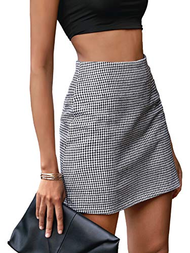 DIDK Damen Kariert Röcke Elegant Büro Rock Bleistift Figurbetont Minirock mit Plaid A Linie Hohe Taille Herbstrock Schwarz-Weiß#2 XL von DIDK