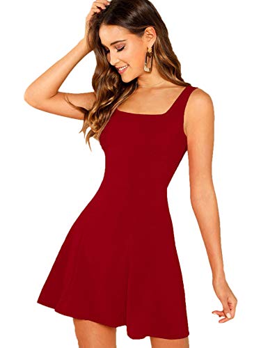 DIDK Damen Kleider Camisole Minikleider Einfarbig A Linie Sommerkleid Elegant Casual Freizeitkleid Strandkleid Trägerkleid Tank Dress, L, Rot2 von DIDK