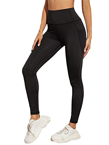 DIDK Damen Leggings Mesh Sportleggings Hoher Taille Gym Yoga Elastische Bund Sporthose Skinny Hosen Laufen Fitness Leggings Yogahose Schwarz L von DIDK