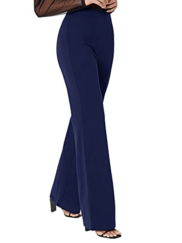 DIDK Damen Palazzo Hose Schlaghose Breites Bein Lang Hosen Hohe Taile Elegant Geradehose mit Reißverschluss Marineblau Tall L von DIDK