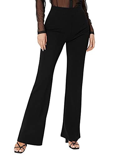 DIDK Damen Palazzo Hose Schlaghose Breites Bein Lang Hosen Hohe Taile Elegant Geradehose mit Reißverschluss Schwarz Tall S von DIDK