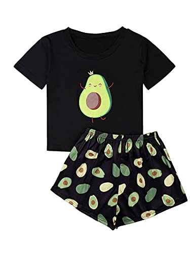 DIDK Damen Pyjama Set Avocad Top und Polka Dot Short Hose Zweiteiliger Schlafanzug Avocado Schwarz M von DIDK