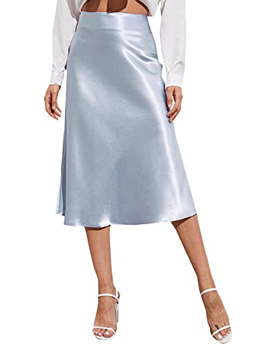 DIDK Damen Satin Midirock A Linie Röcke Elegant Sommerrock Hohe Taille Vintage Retro Rock Knielang Freizeitrock Baby Blau M von DIDK