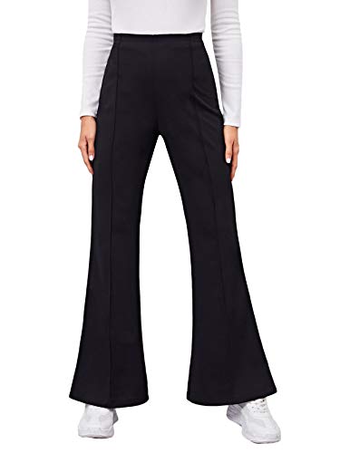 DIDK Damen Schlaghose Elastischer Bund Casual Lange Hosen Palazzo Anzughose Büro Pants Hohe Taille Schwarz M von DIDK