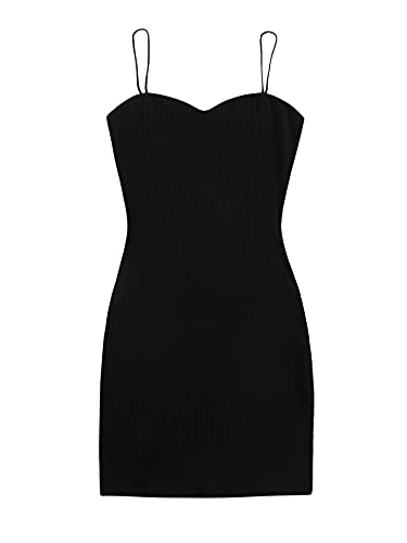 DIDK Damen Spaghettiträger Kleider Figurbetontes Minikleid mit Herzausschnitt Camisole Kurz Party Kleid Bodycon Camikleid Schwarz L von DIDK