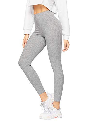 DIDK Damen Sportlich Leggings Stricken Reine Leggings Sweathose Mit Hoher Taille Geripptem Strick Sporthose Grau L von DIDK