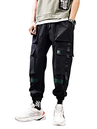 DIDK Damen und Herren Cargo Hose Classics Cargohose Straight Elastische Bund Capri Hosen Farbblock Streatwear mit Taschen Schwarz S von DIDK