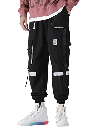 DIDK Damen und Herren Cargo Hose Classics Cargohose Straight Elastische Bund Capri Hosen Farbblock Streatwear mit Taschen Schwarz und Weiss S von DIDK