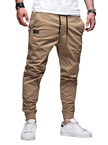 DIDK Herren Cargohose mit 4 Taschen Karottenhose Casual Lange luftige Hosen mit Kordelzug Khaki M von DIDK