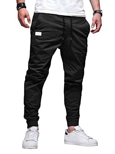 DIDK Herren Cargohose mit 4 Taschen Karottenhose Casual Lange luftige Hosen mit Kordelzug Schwarz L von DIDK